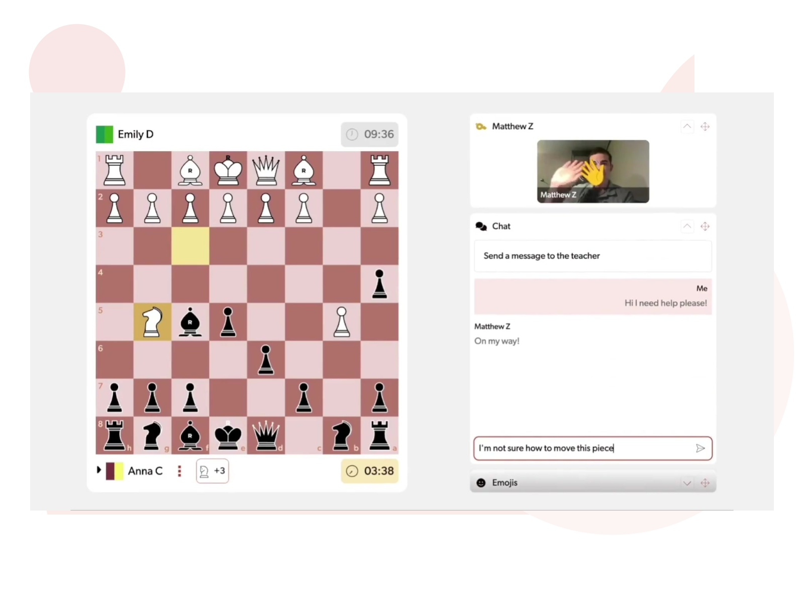 Screenshot of a Rookly proctoring waving to a student and interacting through chat
