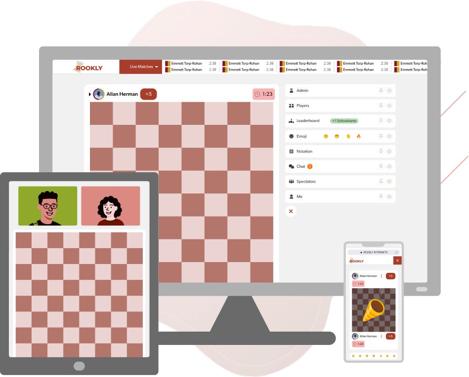 A computer, iPad, and phone displaying Rookly