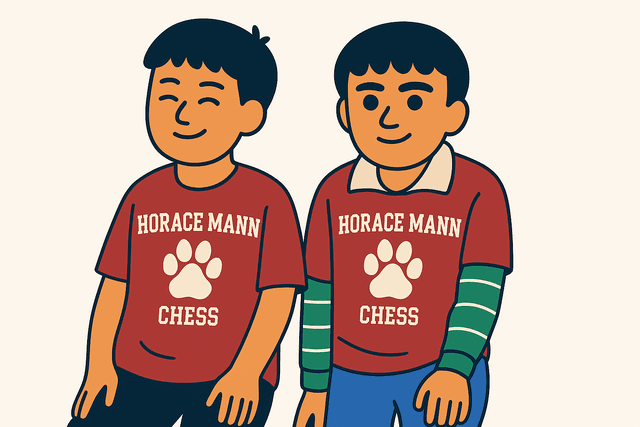 Cartoon of Matt and Amir on the Horace Mann chess team